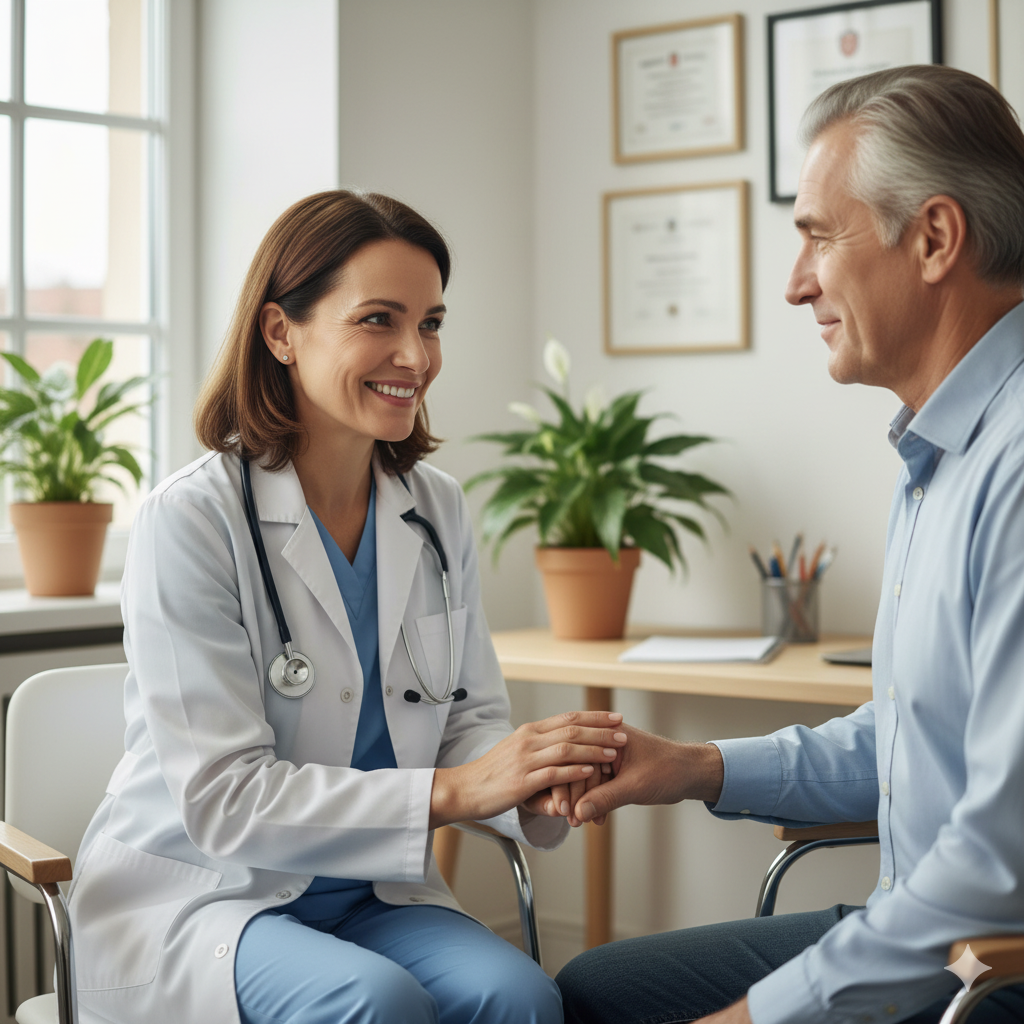 Cliente PineBank sendo atendido por uma medica do seguro de vida PineBank